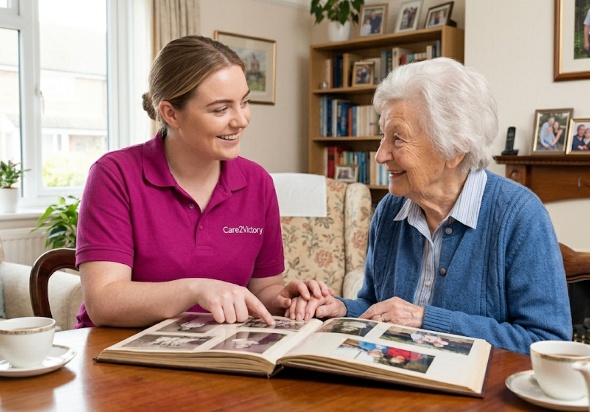 Care 2 Victory carer providing companionship care to elderly woman in Sittingbourne